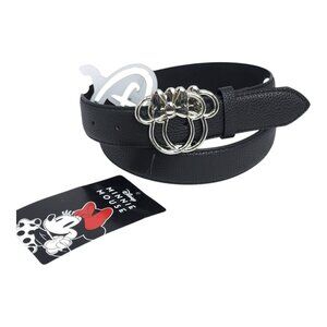 Disney Minnie Mouse Black Belt With Silver Bow Buckle Fits Waist 30-36" 1 1/4" W